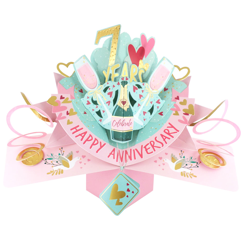 7th Wedding Anniversary Card Pop Up 3D Celebrating 7 Years Together