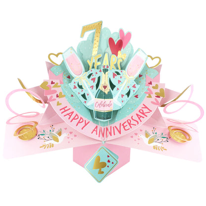 7th Wedding Anniversary Card Pop Up 3D Celebrating 7 Years Together