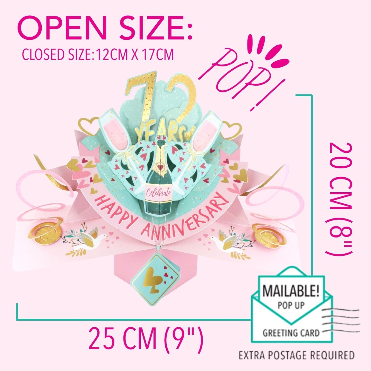 72nd Wedding Anniversary Card Pop Up 3D Celebrating 72 Years Together