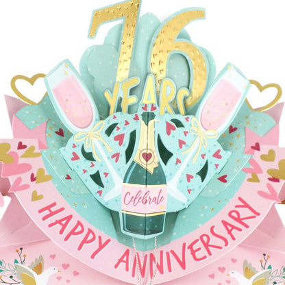 76th Wedding Anniversary Card Pop Up 3D Celebrating 76 Years Together