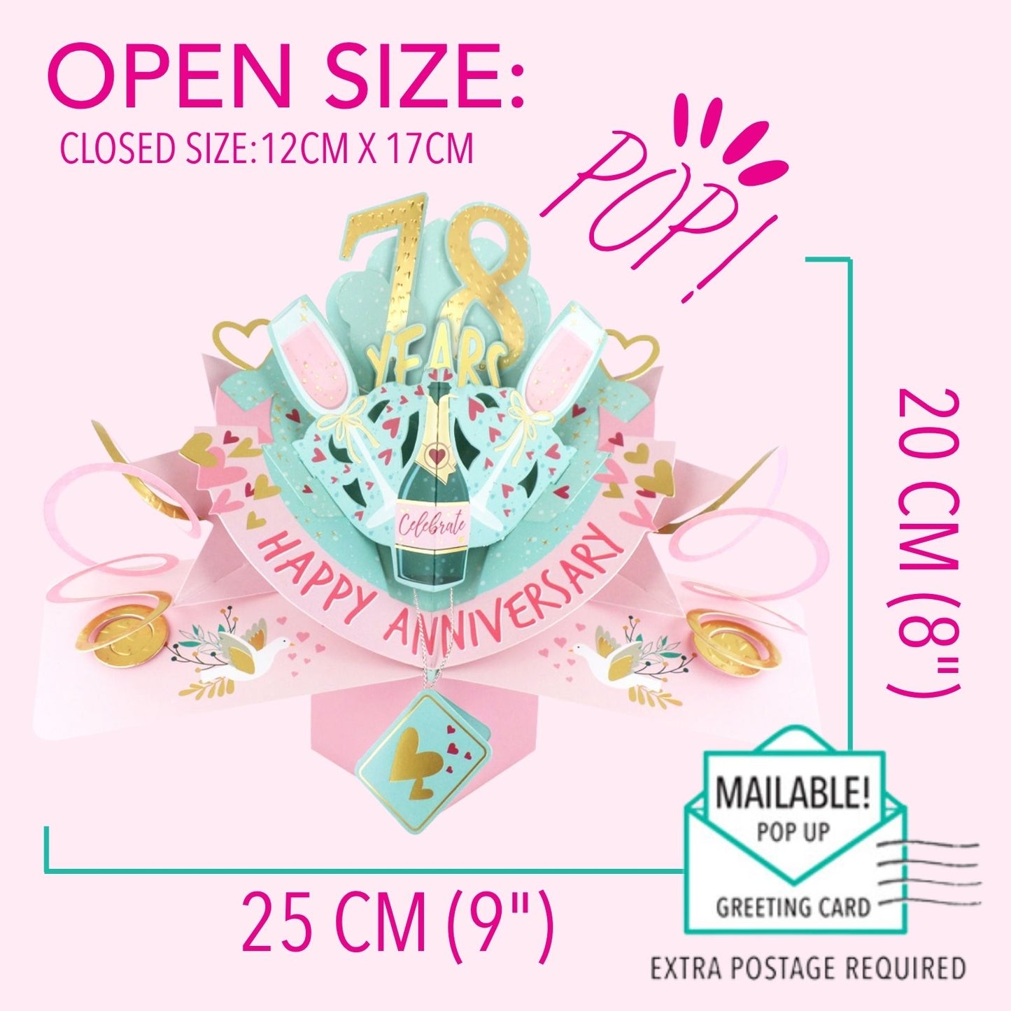 78th Wedding Anniversary Card Pop Up 3D Celebrating 78 Years Together