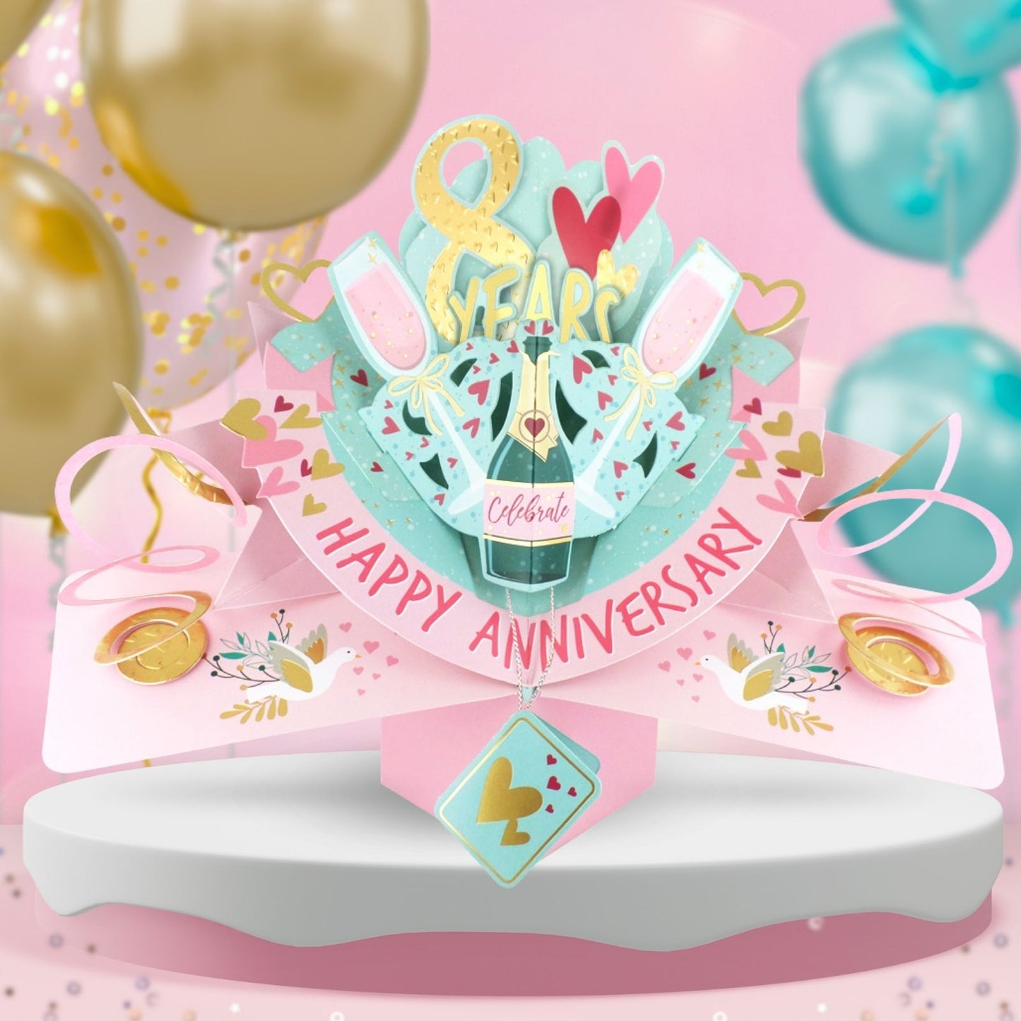 8th Wedding Anniversary Card Pop Up 3D Celebrating 8 Years Together