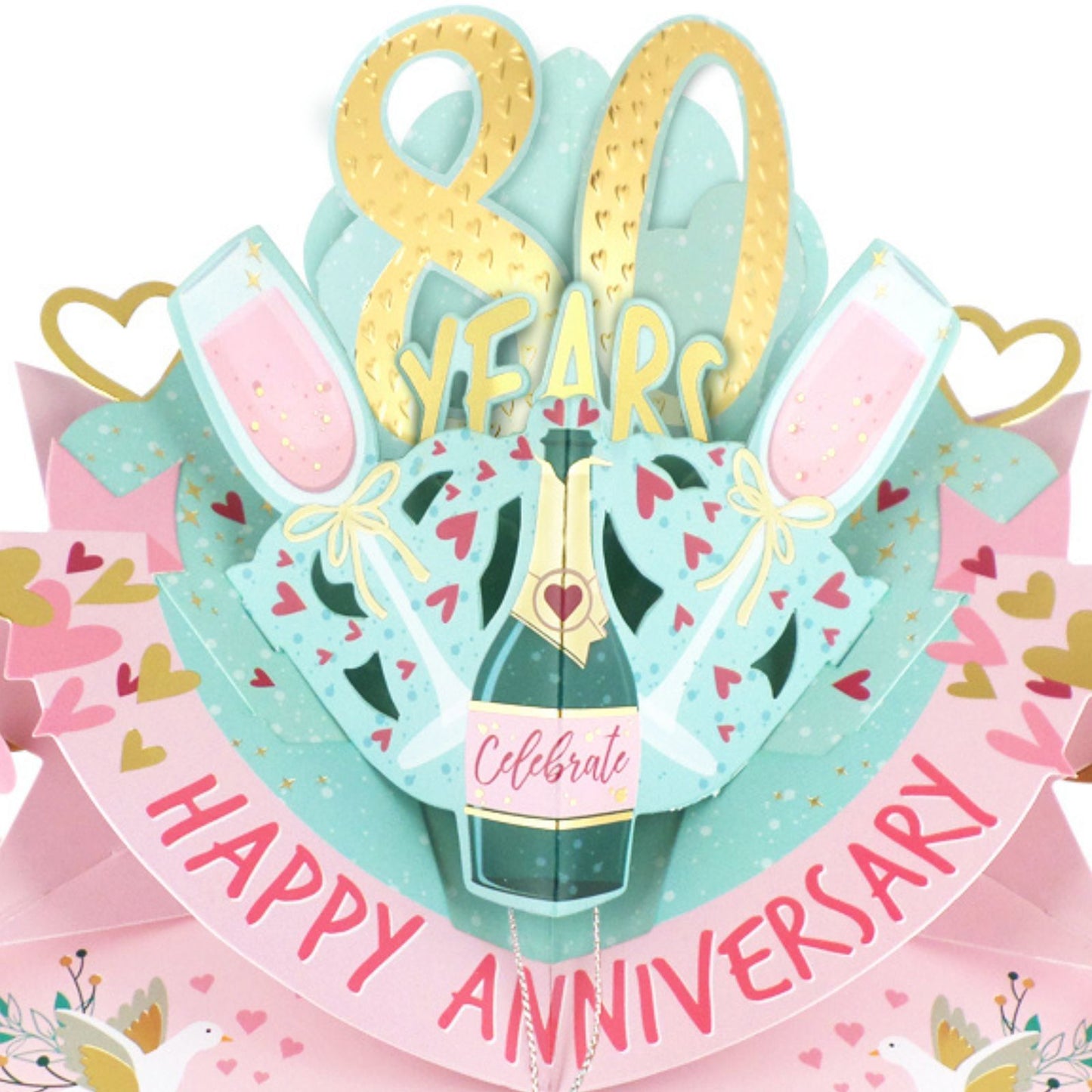 80th Wedding Anniversary Card Pop Up 3D Celebrating 80 Years Together