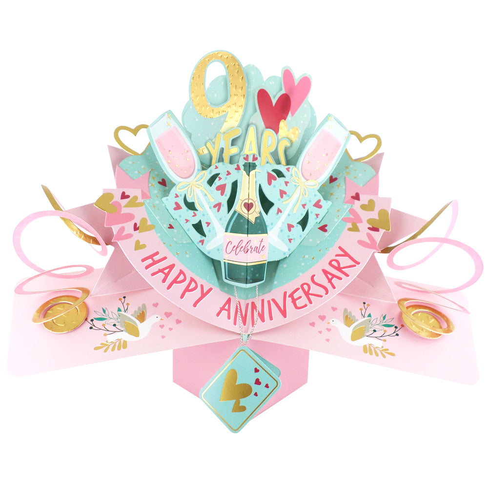 9th Wedding Anniversary Card Pop Up 3D Celebrating 9 Years Together