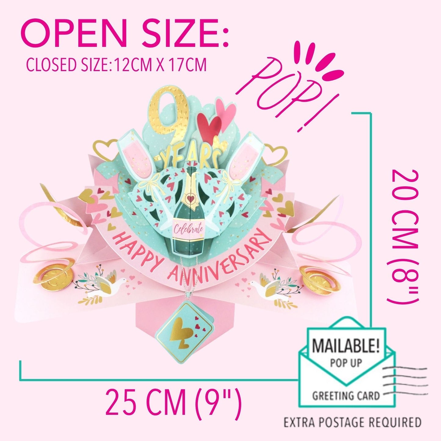 9th Wedding Anniversary Card Pop Up 3D Celebrating 9 Years Together