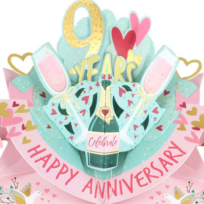 9th Wedding Anniversary Card Pop Up 3D Celebrating 9 Years Together