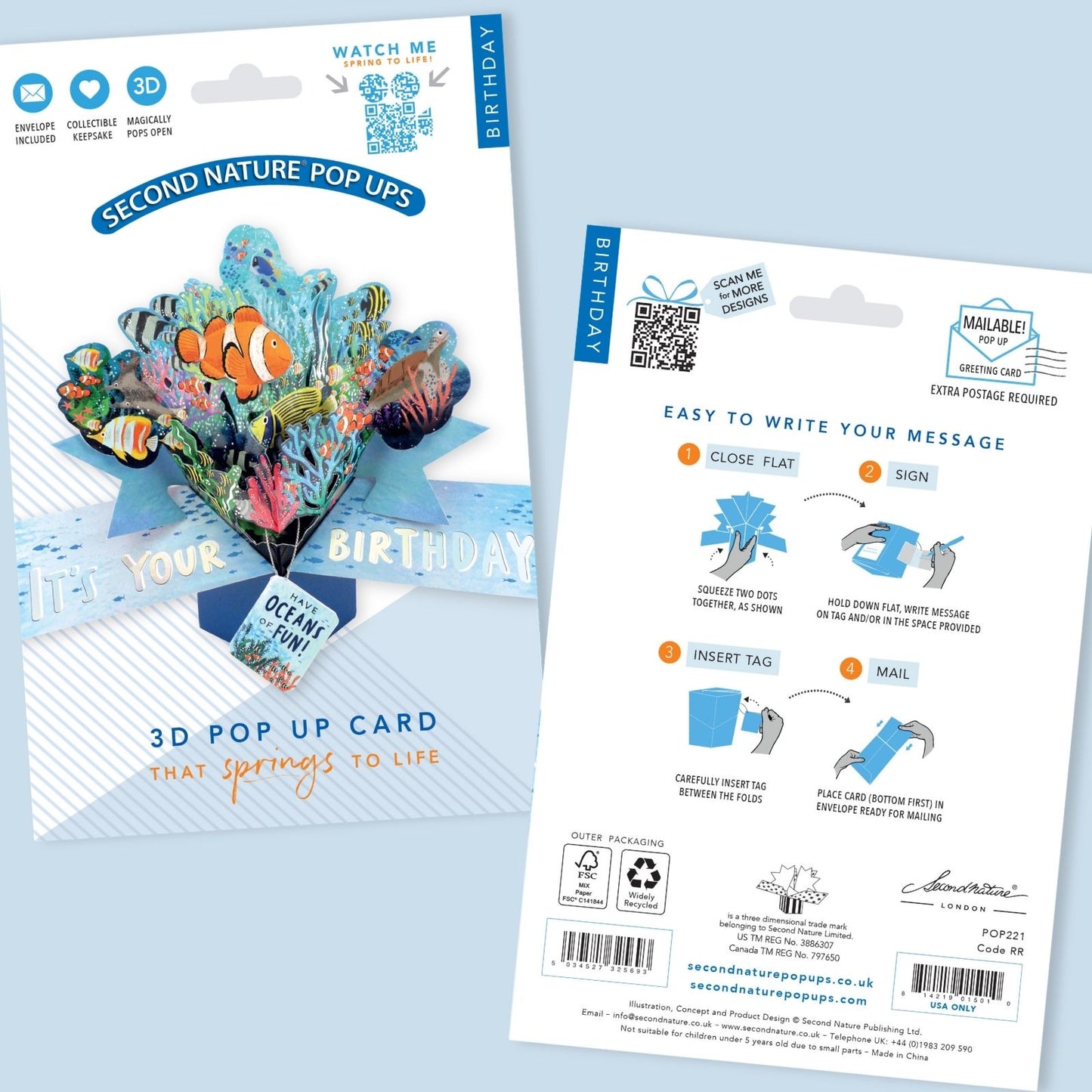 Under The Sea Pop Up Birthday Greeting Card With Fish