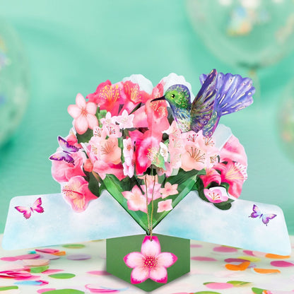 Hummingbird & Flowers Pop Up Greeting Card Birthday Or Any Occasion