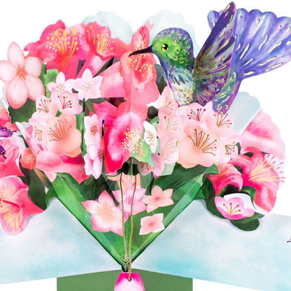 Hummingbird & Flowers Pop Up Greeting Card Birthday Or Any Occasion