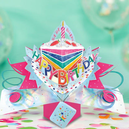 Rainbow Cake Pop Up Happy Birthday Greeting Card