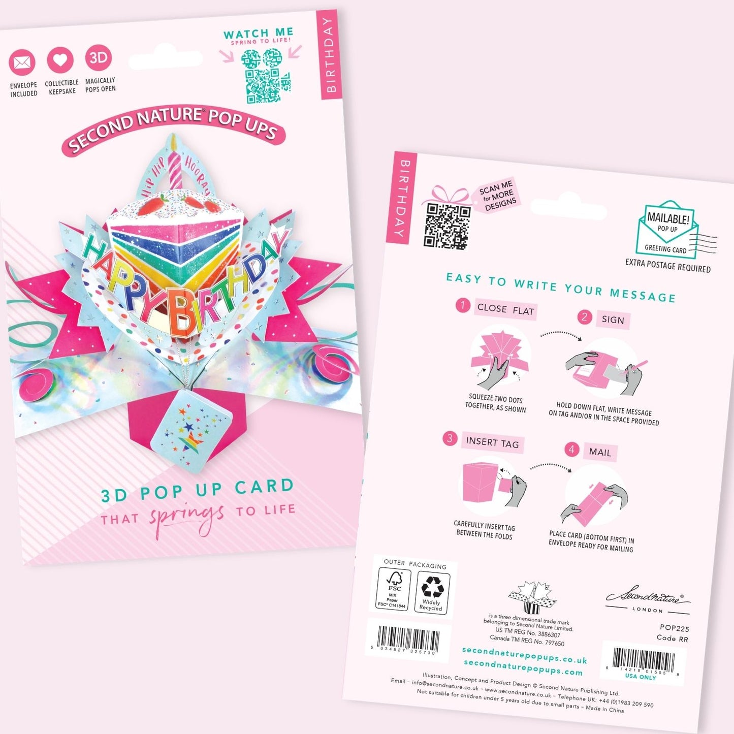 Rainbow Cake Pop Up Happy Birthday Greeting Card