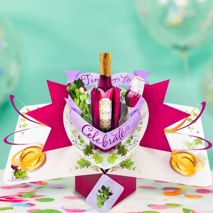 Red Wine Pop Up Greeting Card Time To Celebrate Birthday Or Any Occasion