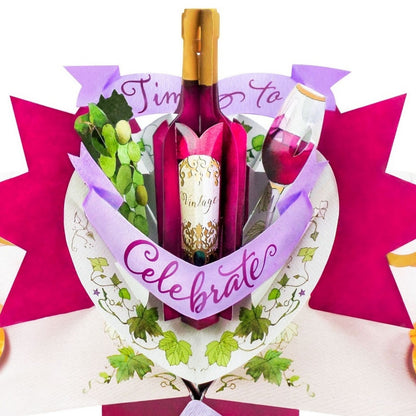 Red Wine Pop Up Greeting Card Time To Celebrate Birthday Or Any Occasion