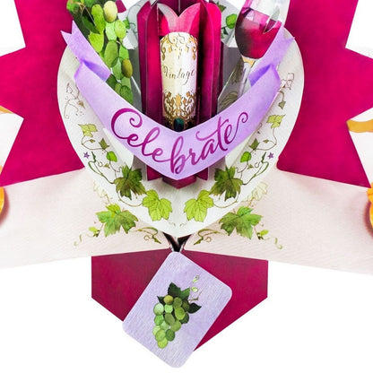 Red Wine Pop Up Greeting Card Time To Celebrate Birthday Or Any Occasion