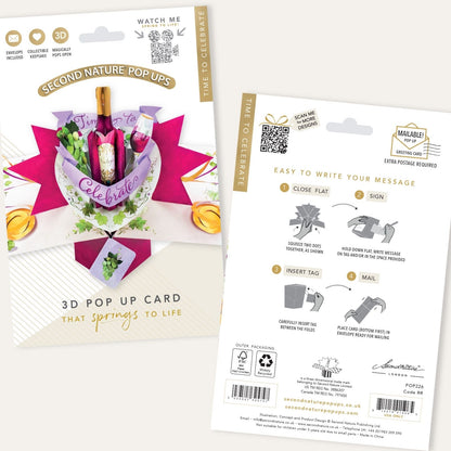Red Wine Pop Up Greeting Card Time To Celebrate Birthday Or Any Occasion