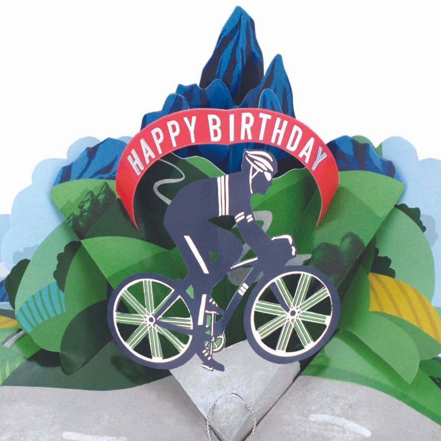 Cyclist Pop Up Happy Birthday Greeting Card With Bike