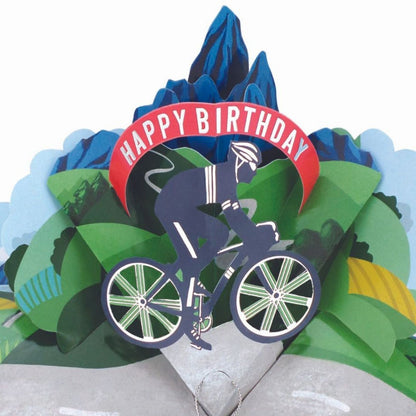 Cyclist Pop Up Happy Birthday Greeting Card With Bike