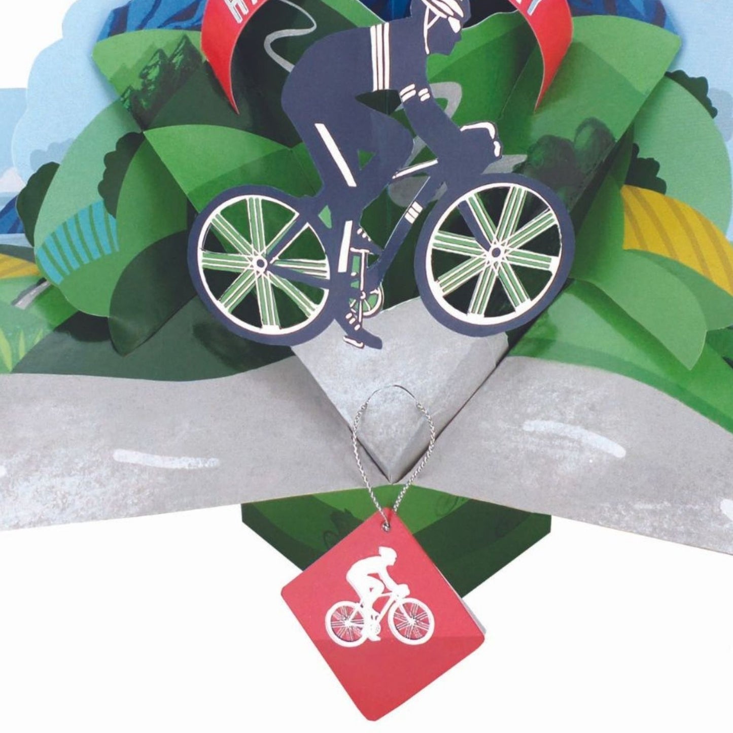 Cyclist Pop Up Happy Birthday Greeting Card With Bike