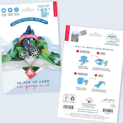 Cyclist Pop Up Happy Birthday Greeting Card With Bike