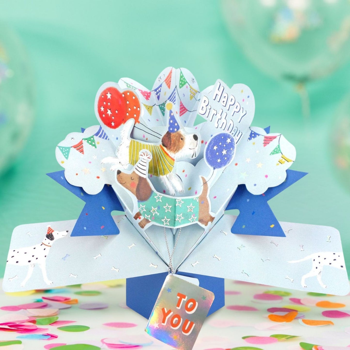 Pop Up Happy Birthday Greeting Card With Dogs & Balloons