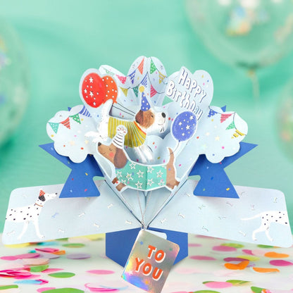 Pop Up Happy Birthday Greeting Card With Dogs & Balloons