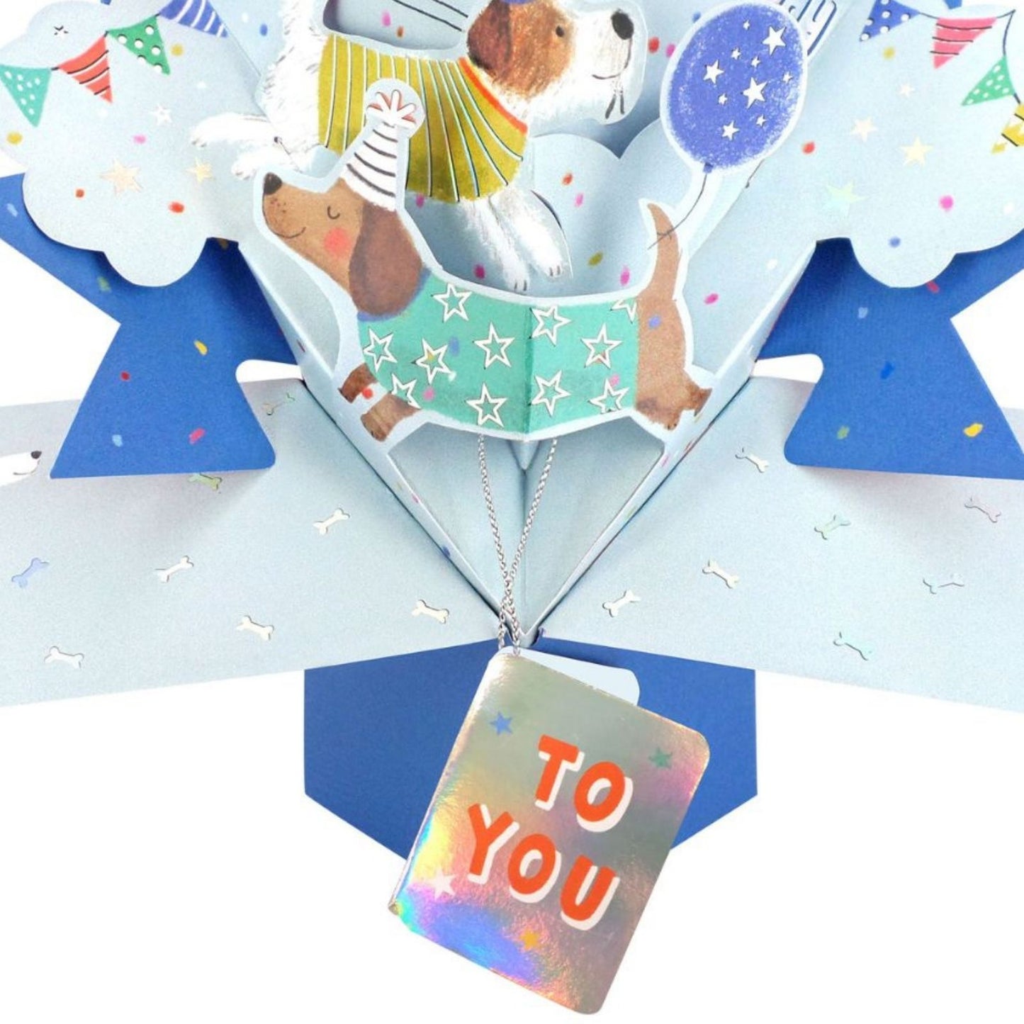 Pop Up Happy Birthday Greeting Card With Dogs & Balloons