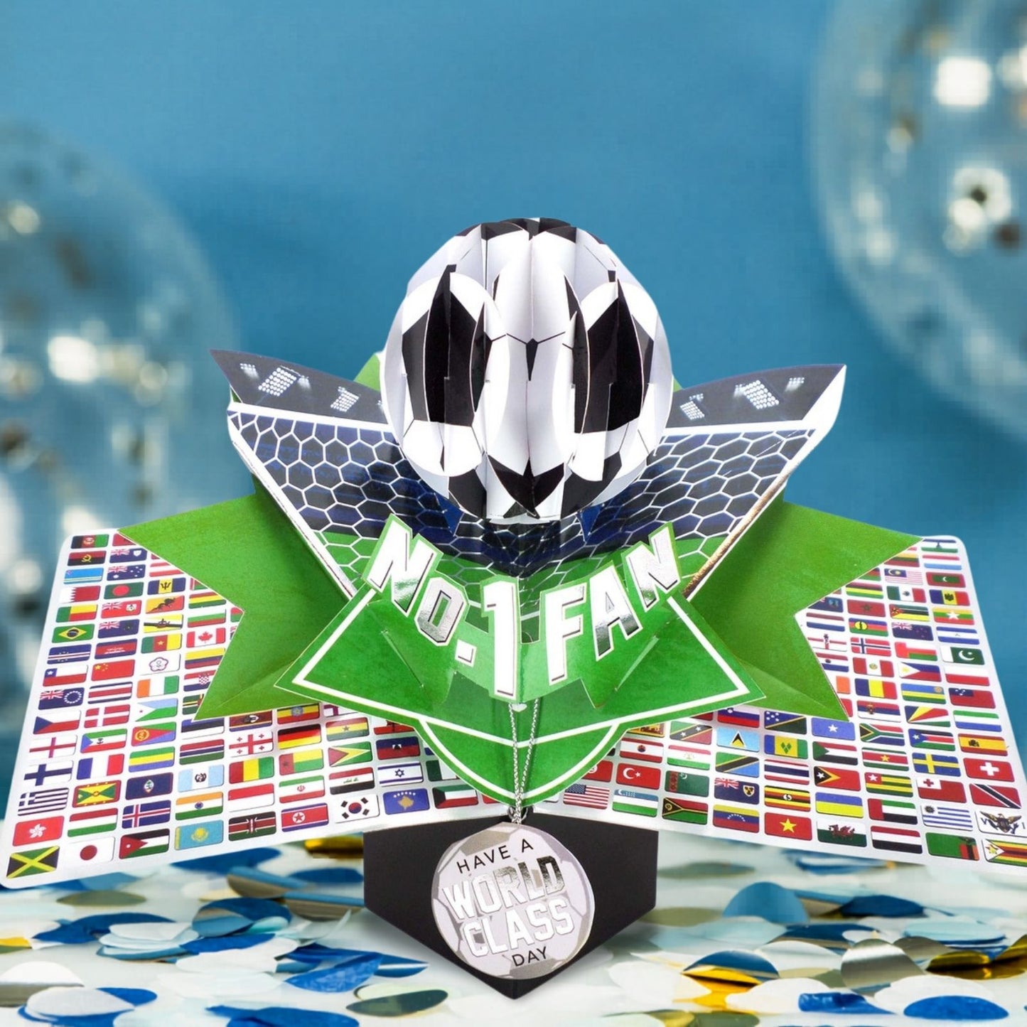 Football No.1 Fan Pop Up Greeting Card With World Cup Flags