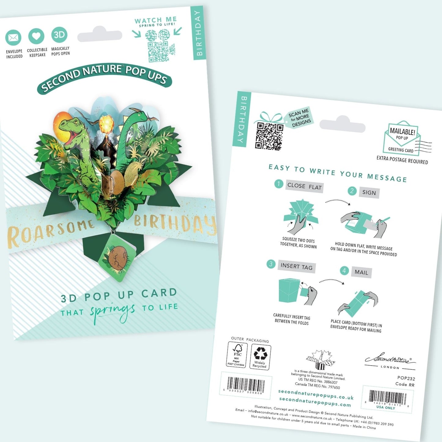 Roarsome Birthday Pop Up Birthday Greeting Card With Dinosaurs
