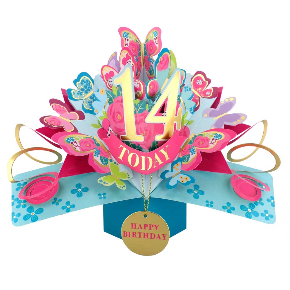 14 Today Happy 14th Birthday Pop Up Greeting Card