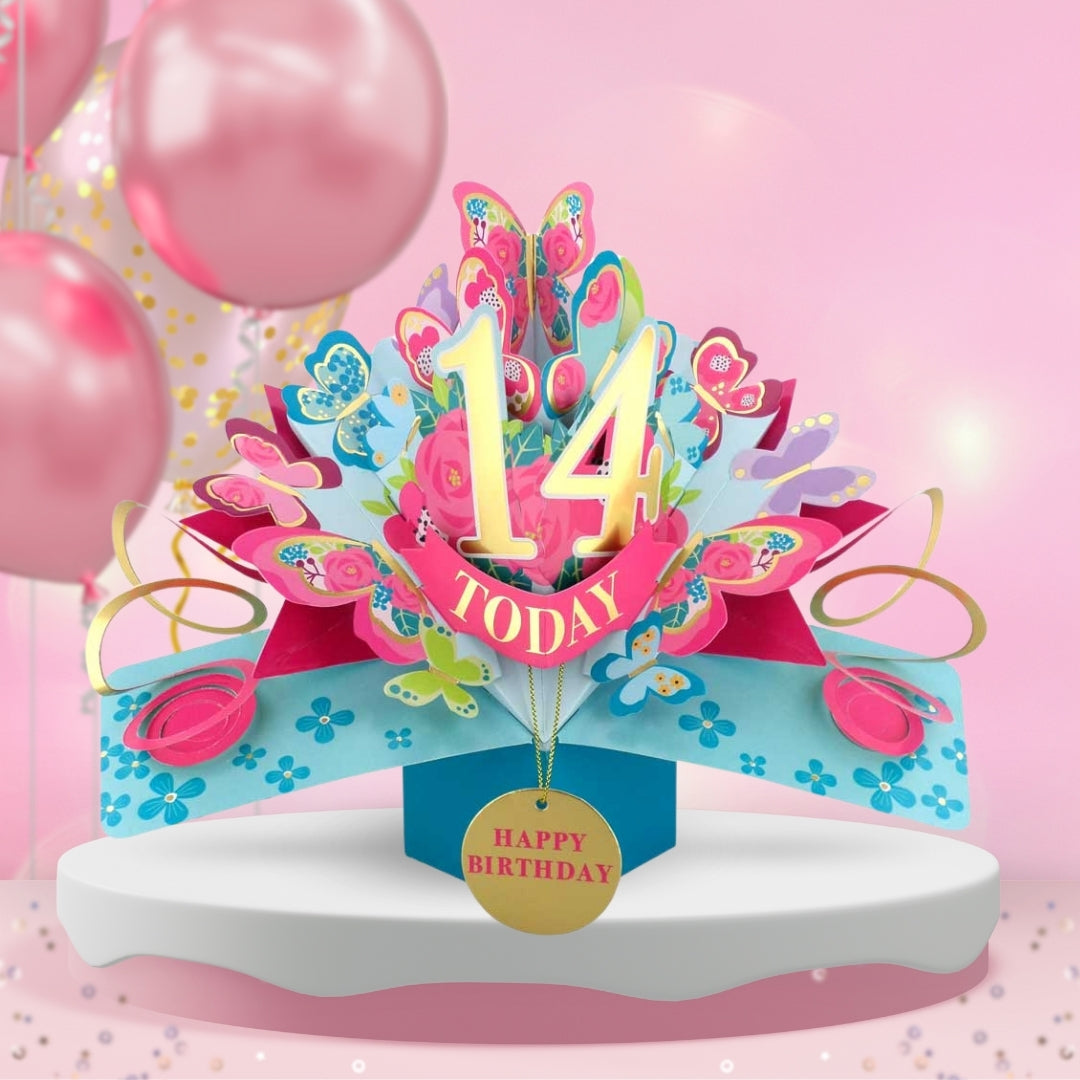 14 Today Happy 14th Birthday Pop Up Greeting Card