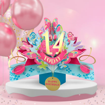 14 Today Happy 14th Birthday Pop Up Greeting Card