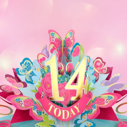 14 Today Happy 14th Birthday Pop Up Greeting Card