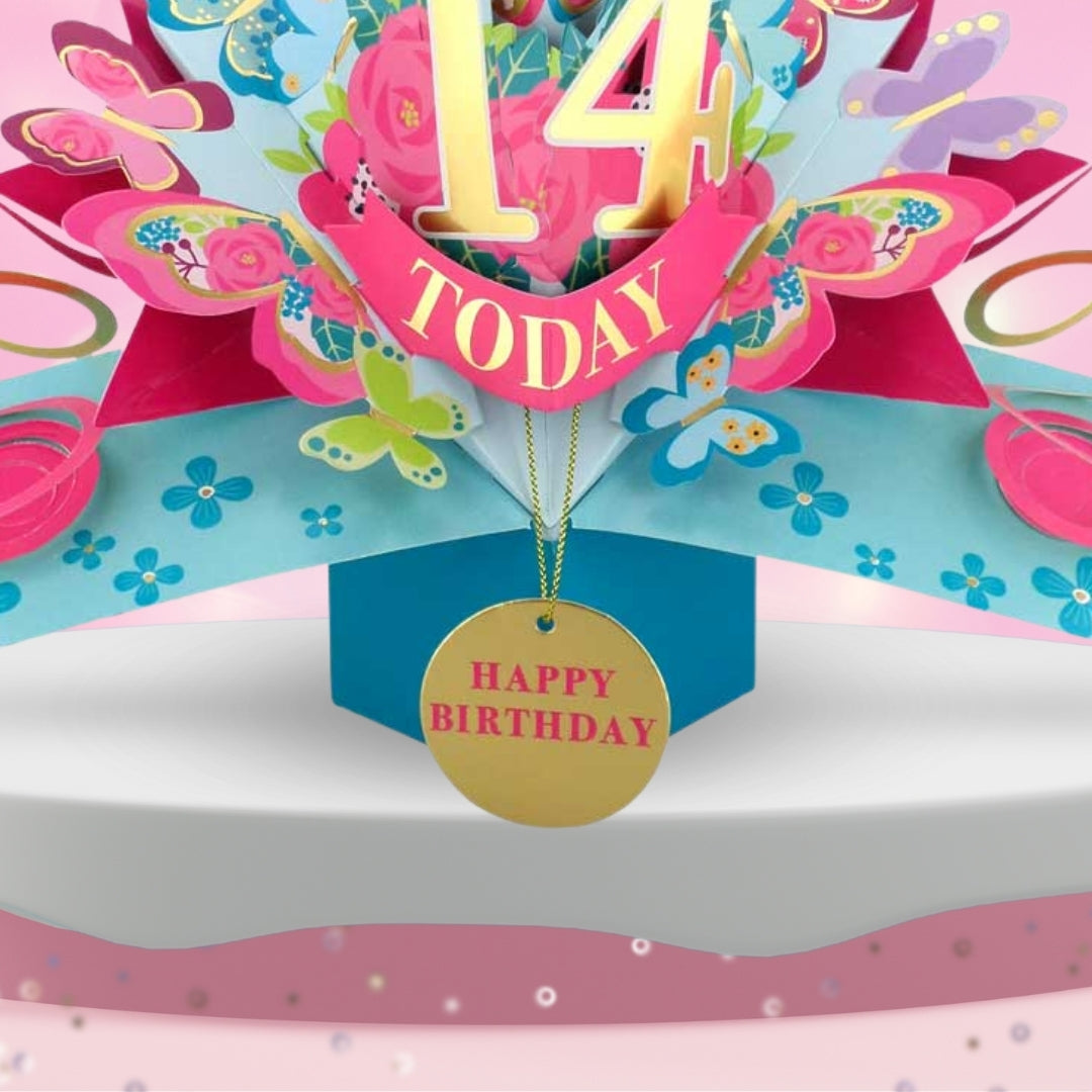 14 Today Happy 14th Birthday Pop Up Greeting Card
