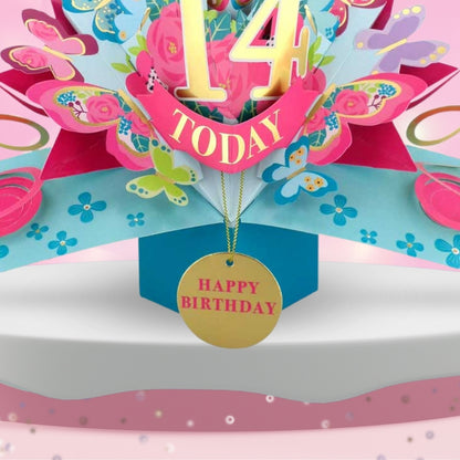 14 Today Happy 14th Birthday Pop Up Greeting Card