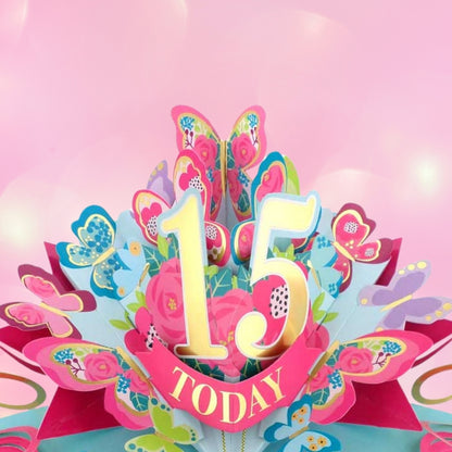 15 Today Happy 15th Birthday Pop Up Greeting Card