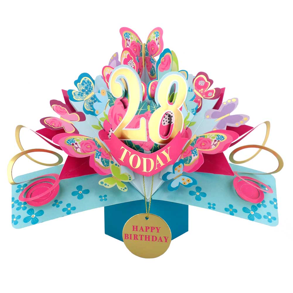 28 Today Happy 28th Birthday Pop Up Greeting Card