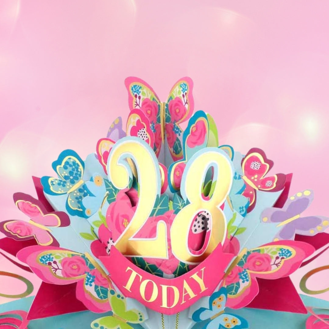 28 Today Happy 28th Birthday Pop Up Greeting Card