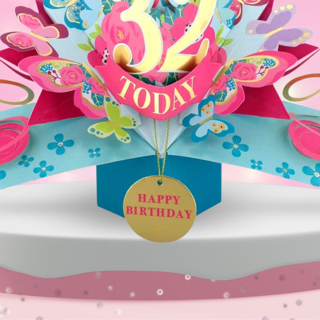 32 Today Happy 32nd Birthday Pop Up Greeting Card