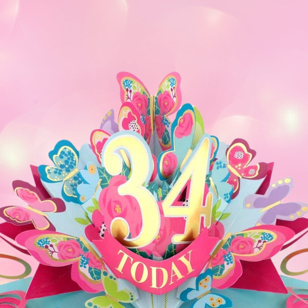 34 Today Happy 34th Birthday Pop Up Greeting Card