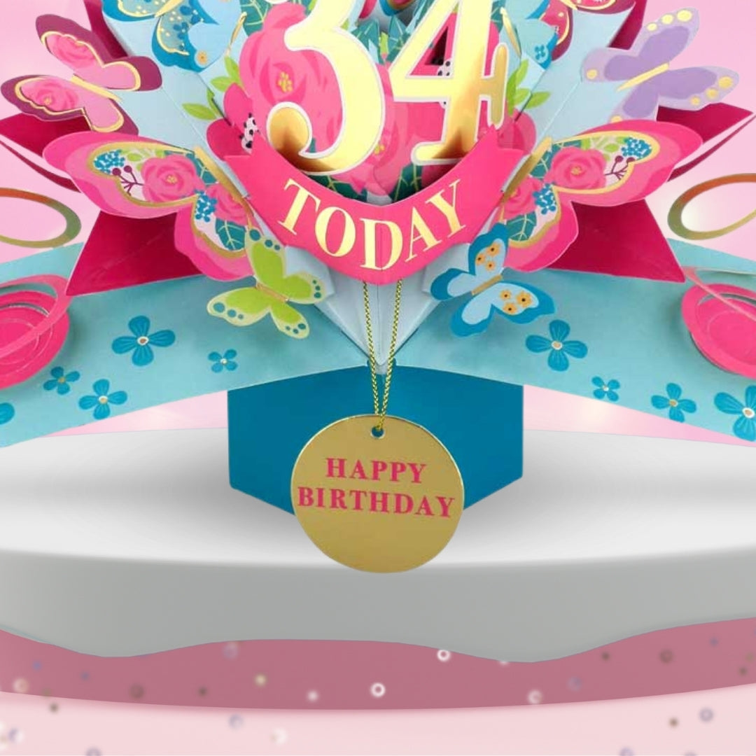 34 Today Happy 34th Birthday Pop Up Greeting Card