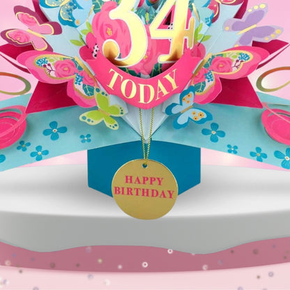 34 Today Happy 34th Birthday Pop Up Greeting Card