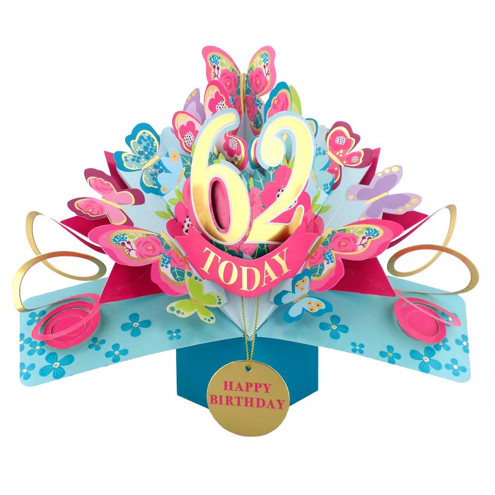 62 Today Happy 62nd Birthday Pop Up Greeting Card