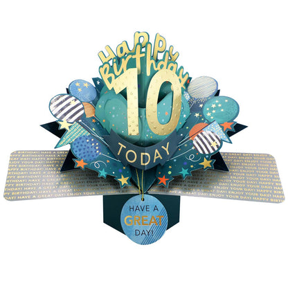 10 To 109' Happy 'Any Age' Birthday Today Pop Up Greeting Card