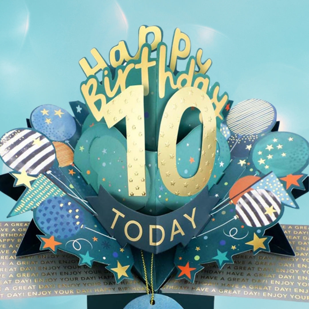10 Today Happy 10th Birthday Pop Up Greeting Card