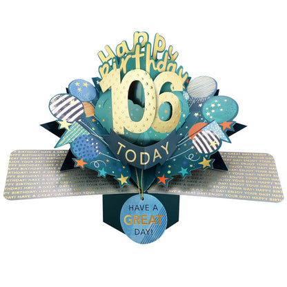 10 To 109' Happy 'Any Age' Birthday Today Pop Up Greeting Card