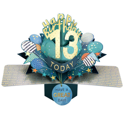 13 Today Happy 13th Birthday Pop Up Greeting Card