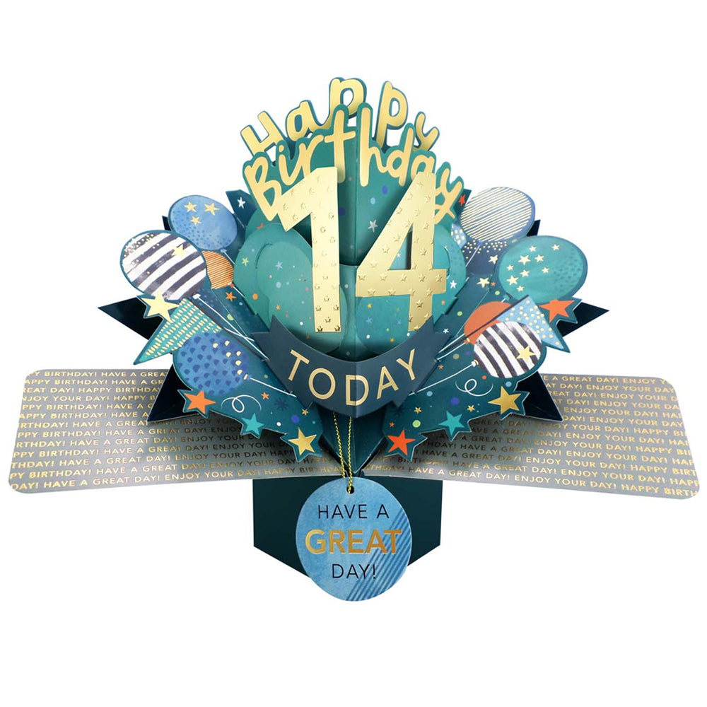 14 Today Happy 14th Birthday Pop Up Greeting Card