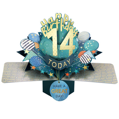 14 Today Happy 14th Birthday Pop Up Greeting Card