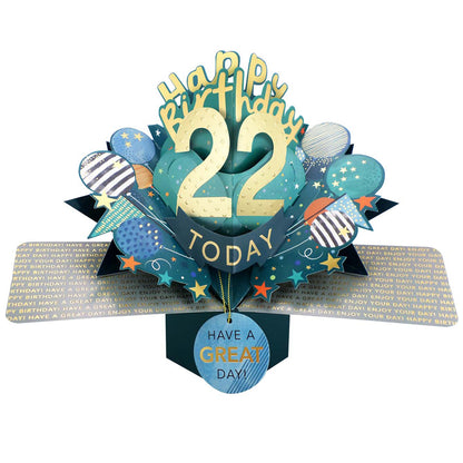 22 Today Happy 22nd Birthday Pop Up Greeting Card