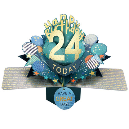 24 Today Happy 24th Birthday Pop Up Greeting Card